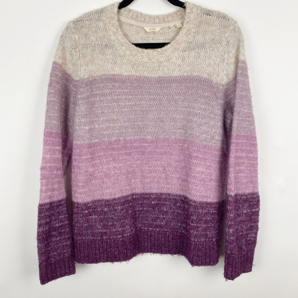 Fat Face Pale Iris Ombre Striped Knit Sweater Jumper‎ Pullover Purple Women's 8